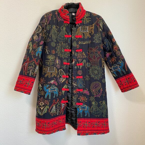 Unbranded Jackets & Blazers - Chinese Embroidered Floral Quilted Long Jacket